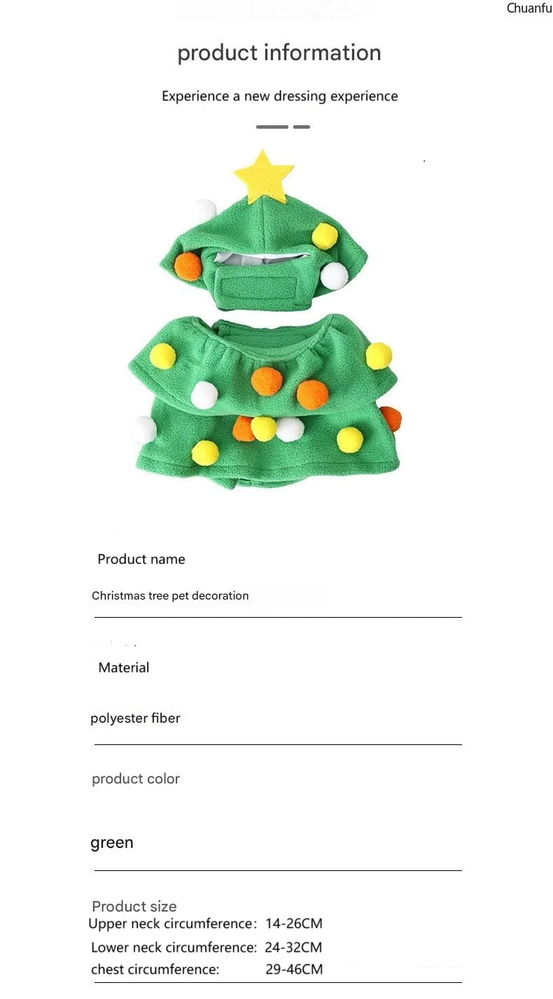 Christmas Pet Costume, Dog Cat Xmas Tree Outfit, Adjustable Warm Puppy Kitten Clothes, Hooded Pet Suit, Funny Festive Pet Dress