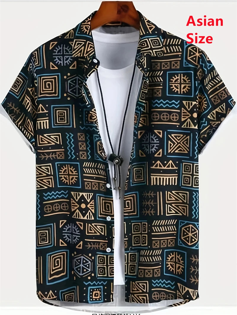 Hawaii Shirts For Men 3D Paisley Graphic Short-sleeved T-shirt Casual Lapel Buttons Male Tops Summer Oversized Bohemian Man Tees