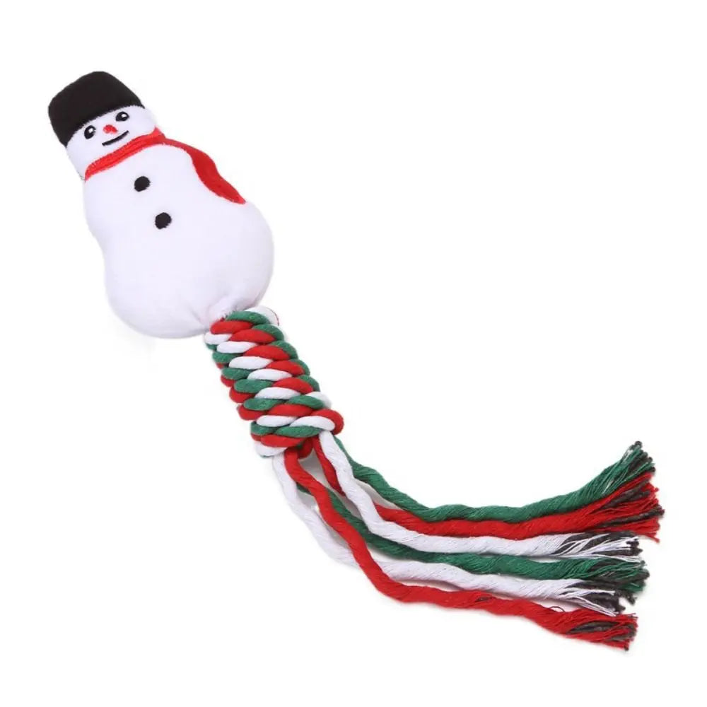 Snowman/Christmas Tree Christmas Dog Toys Plush Snowflake/Doughnut Shape Dog Squeakey Chew Toys Cotton Ropes Soft