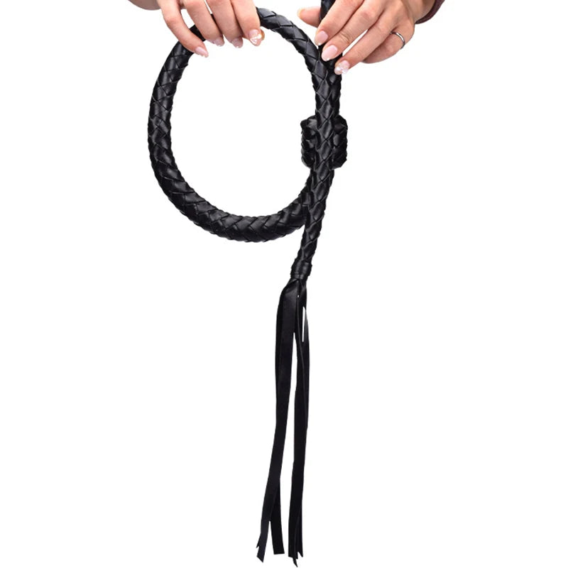 116CM Horse Whip PU Leather BULLWHIP HorseRiding Equestrian Training Whip with Iron Hoop Handle