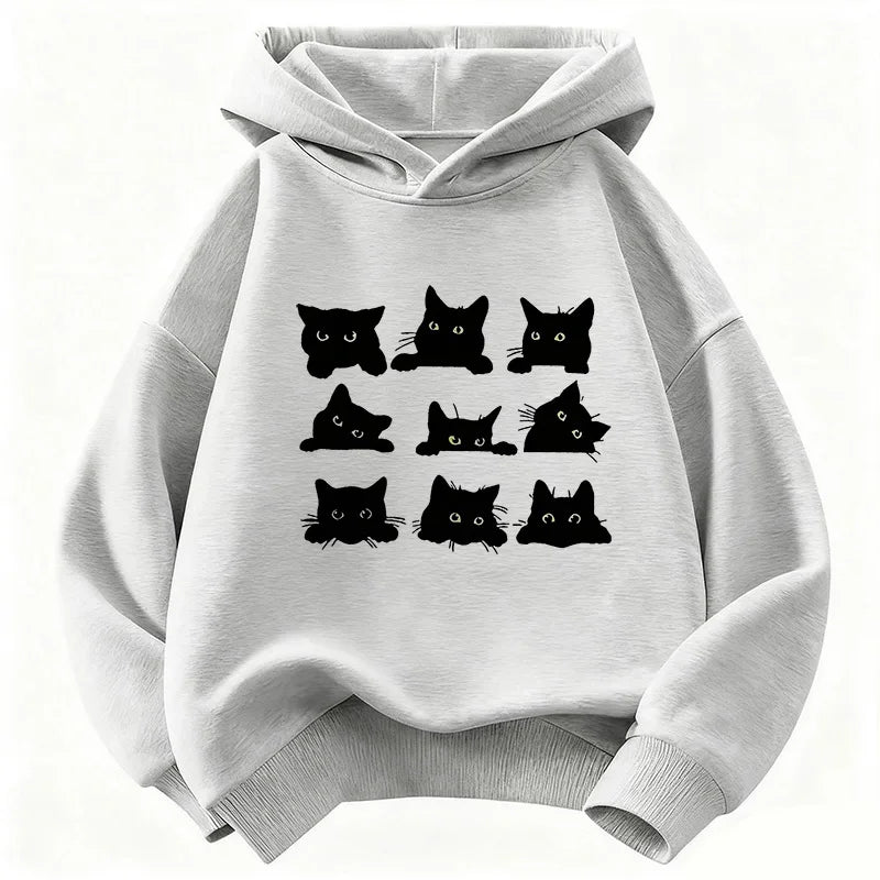 Cute Black Cat Graphic Kids Hoodies