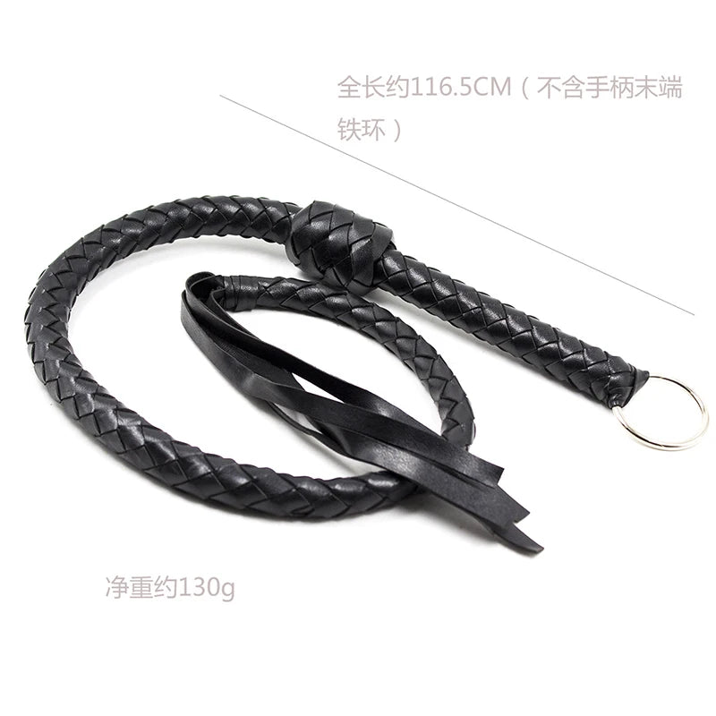 116CM Horse Whip PU Leather BULLWHIP HorseRiding Equestrian Training Whip with Iron Hoop Handle