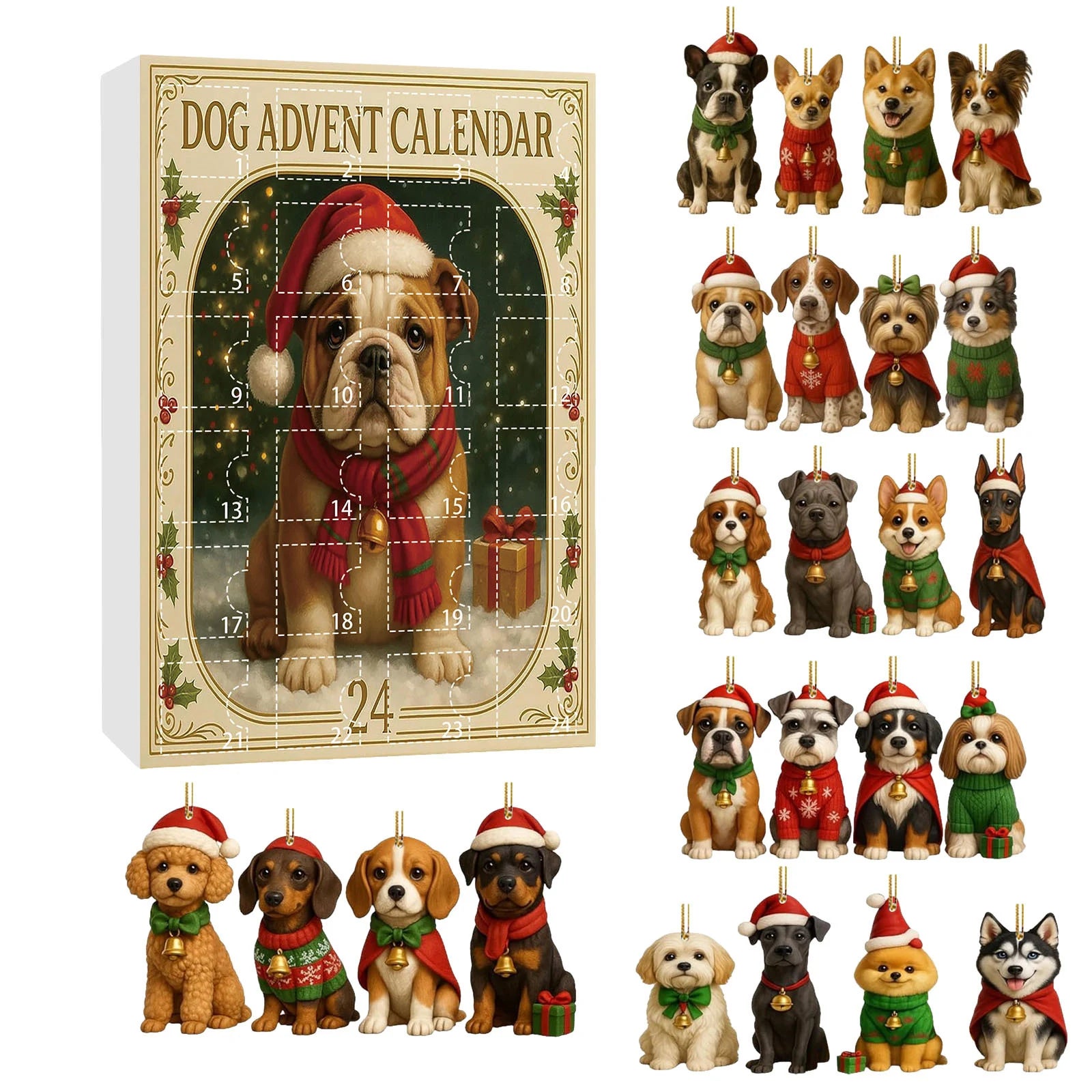 Dog/Dragon/Cat 24 Days Christmas Countdown Calendar Christmas Advent Calendar Xmas Countdown Calendar for Dog Lovers 2D