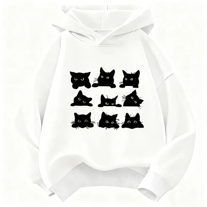 Cute Black Cat Graphic Kids Hoodies