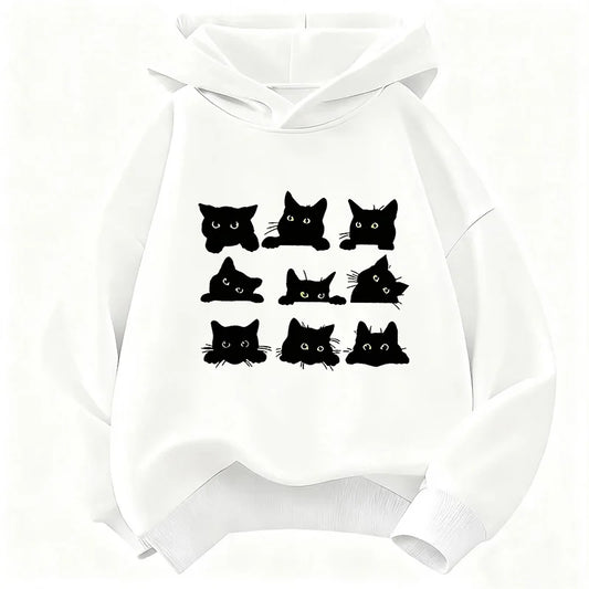 Cute Black Cat Graphic Kids Hoodies