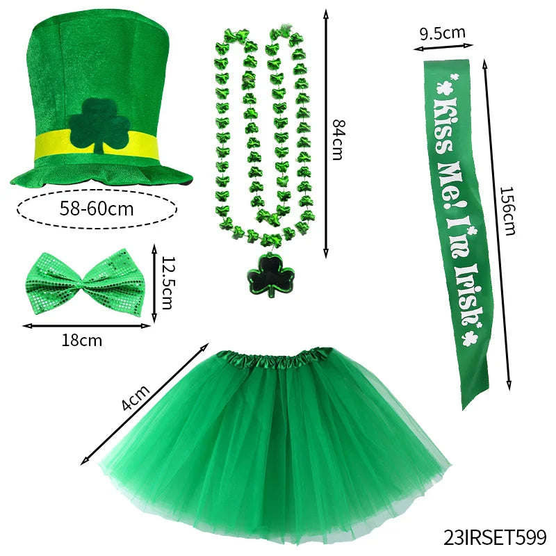 St. Patrick's Day hats, ties, skirts, various outfits suitable for Mardi Gras party role-playing supplies