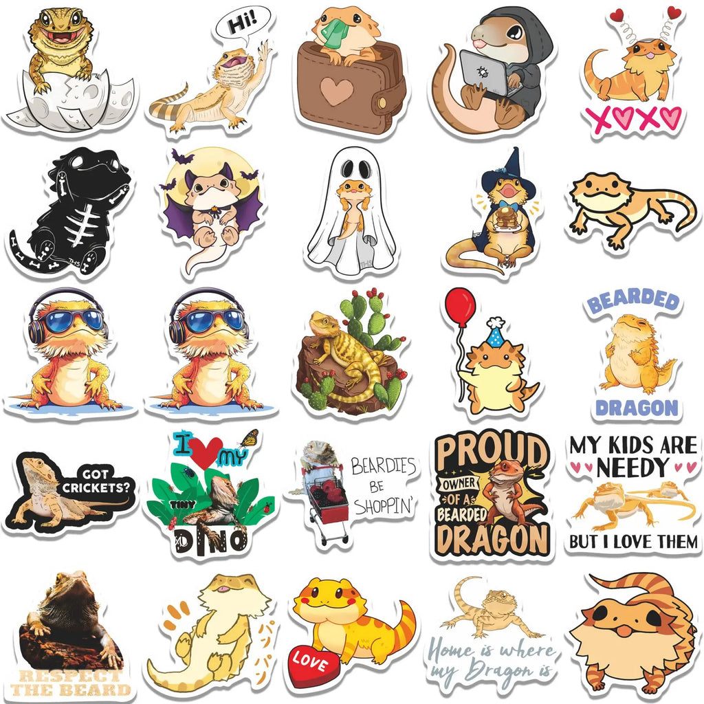 50Pcs  Bearded Dragon Stickers DIY Stickers Scrapbooking Phone Luggage Skateboard Waterproof Decals