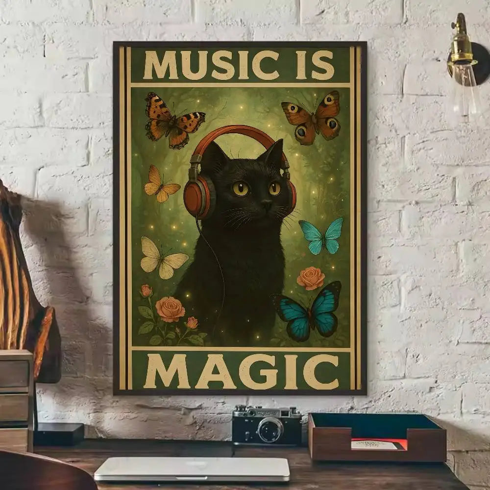 Black Cat Art Poster Wall Decor