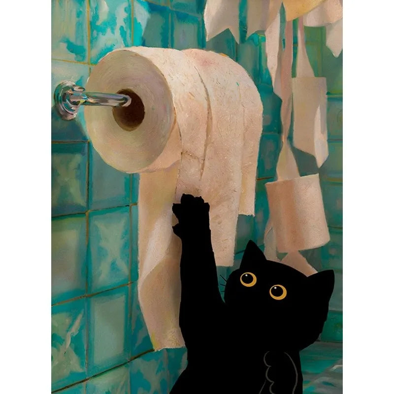 Colourful Funny Black Cat in Bathroom Poster