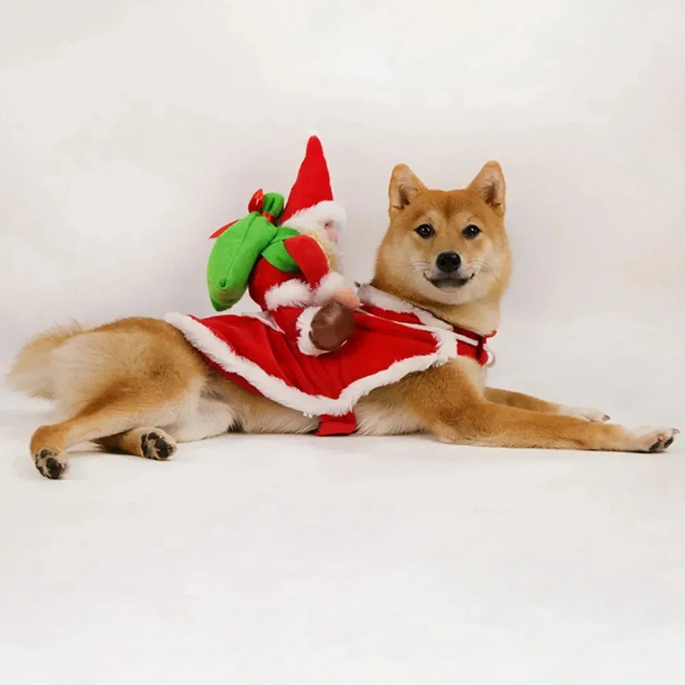 Christmas Dog Costume Funny Christmas Santa Claus Riding on Dog Pet Cat Holiday Outfit Clothes Dressing up for Halloween Xmas