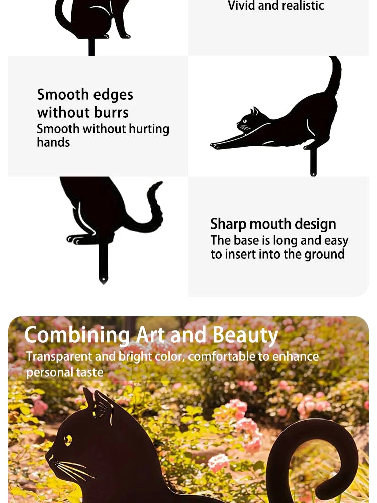 Black Cat Silhouette Garden Decorative Ground Plug Metal Handmade Artwork Outdoor Lawn Decoration
