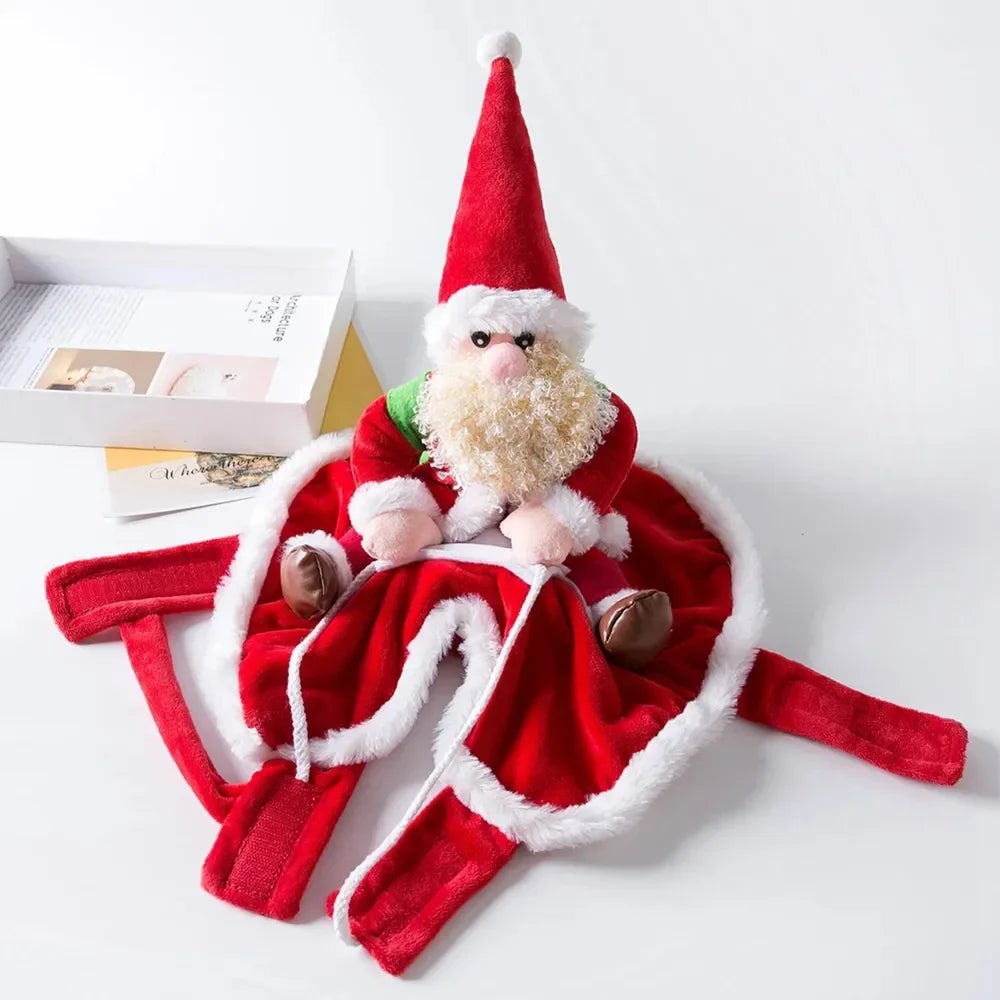 Christmas Dog Costume Funny Christmas Santa Claus Riding on Dog Pet Cat Holiday Outfit Clothes Dressing up for Halloween Xmas