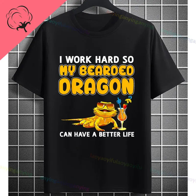Men's "Bruh" Bearded Dragon Graphic T-Shirt Pure Cotton Short-sleeve Humor Style Tee Perfect Gift for Reptile Lovers