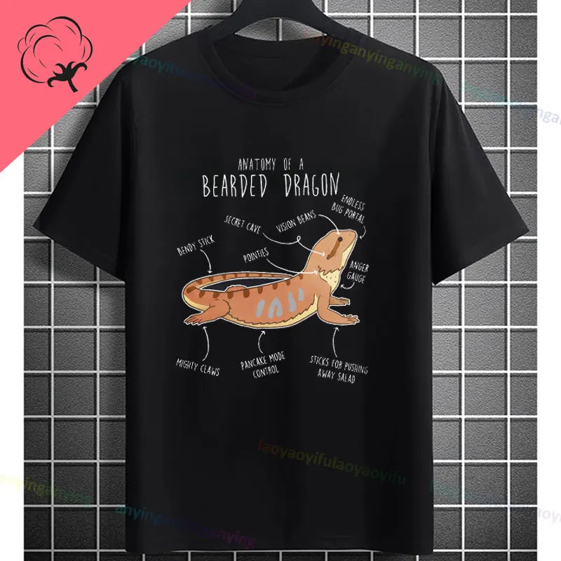 Men's "Bruh" Bearded Dragon Graphic T-Shirt Pure Cotton Short-sleeve Humor Style Tee Perfect Gift for Reptile Lovers