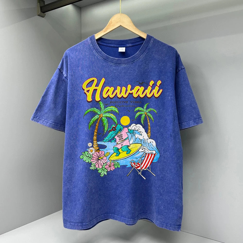 Hawaii Positive Vibes Optimism Printed Men T Shirt Fashion Cotton T-Casual Loose Streetwear Breathable Tops Oversize Tees