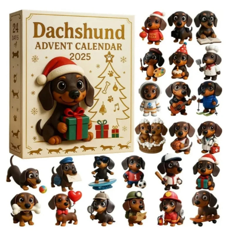 2025 Dachshund Advent Calendar 24 Days Christmas Countdown Cute Acrylic Holiday Tree Decoration for Dog Lovers
