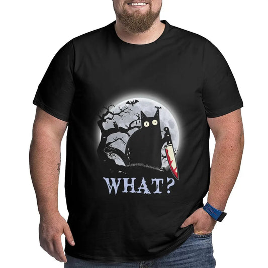 Cat What Murderous Black Cat With Knife T-Shirts for Men Kitten Lovers Cotton Big Tall Tees Short Sleeve T Shirt Big Size 6XL