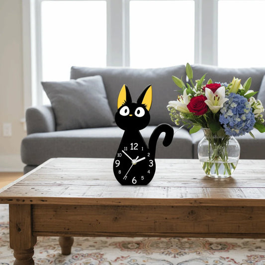 Cute Cartoon Black Cats Desk Clock Modern Decorative Table Clock Silent Acrylic Black Cat Ornament Office Decor