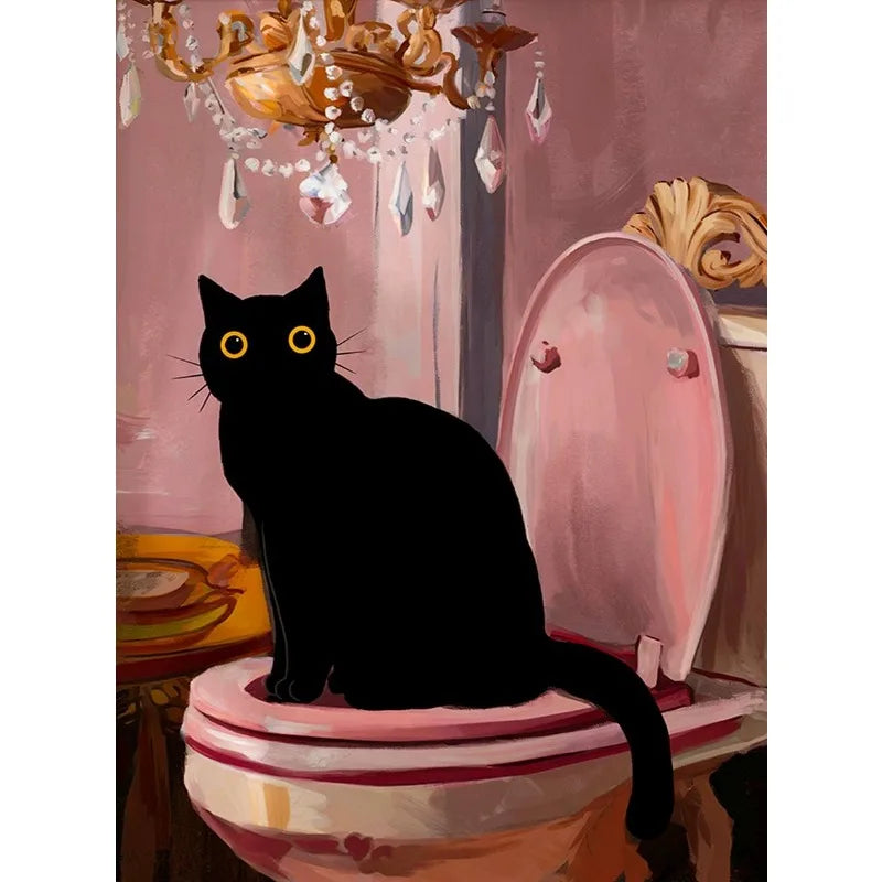 Colourful Funny Black Cat in Bathroom Poster