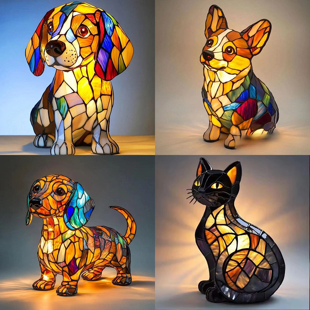 Dog & Cat Glass Lamp