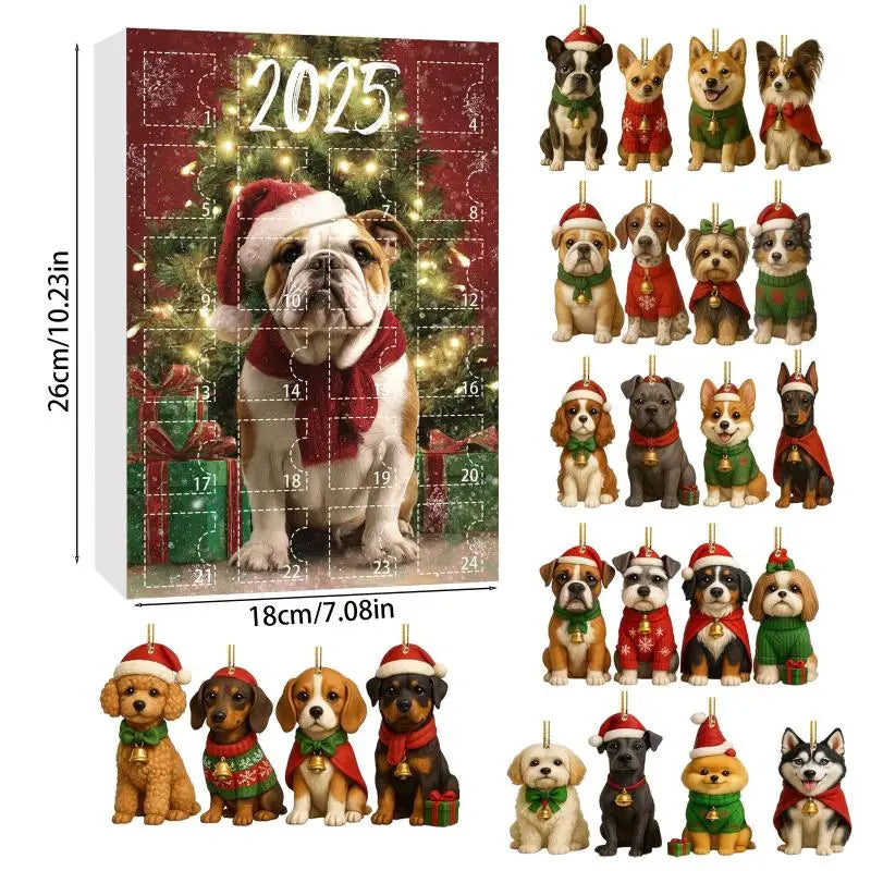 Christmas Advent Calendar 2025 for Dog Afficionados - 2D Acrylic Dog Tree Decorations, 24-Day Festive Countdown Treat