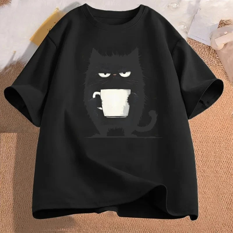 Funny Black Cat Coffee T-Shirt