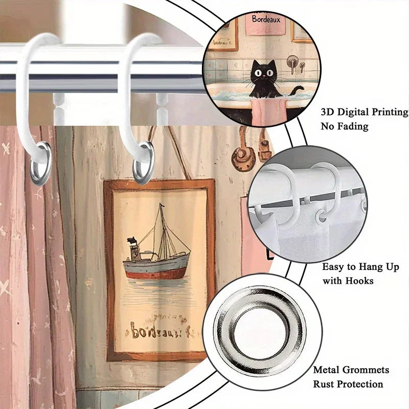 Cute Black Cat Shower Curtain