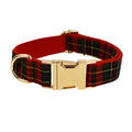Christmas Dog Collar Customized Designer Logo Red  lattice  on  Soft Cotton Dog Collar Leashes Pet Harness Luxury Dog Leash Set
