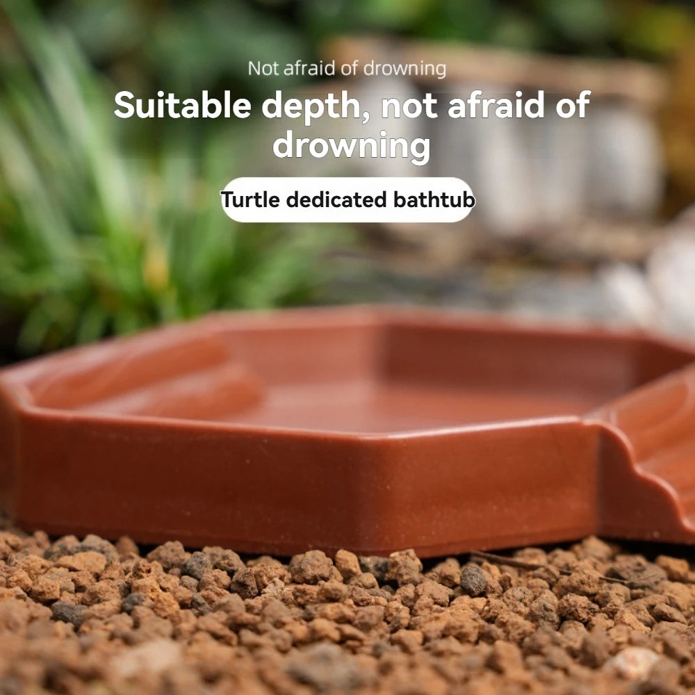 Turtles Bathing Pool Water Bowl with Slip Proof 35x28.50cm Friendly Habitat with Steps for Reptiles Resting and Soaking