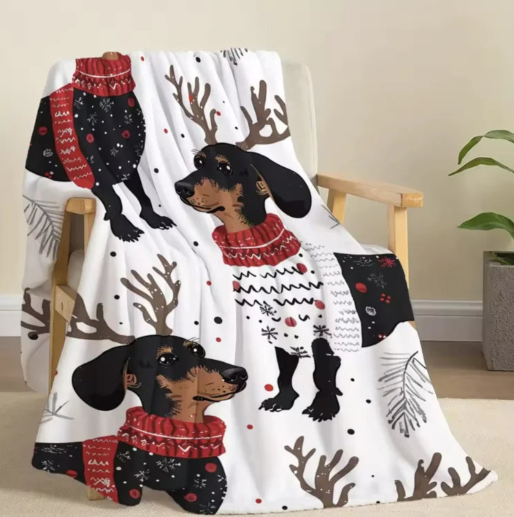 Christmas Dachshund Delight  Blanket with Festive Reindeer-Dog Design Soft and comfortable New Year home decoration gift