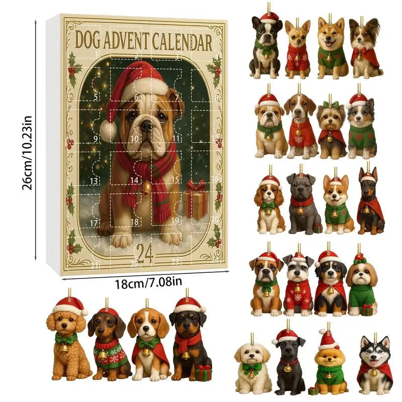 Christmas Advent Calendar 2025 for Dog Afficionados - 2D Acrylic Dog Tree Decorations, 24-Day Festive Countdown Treat