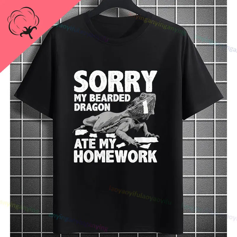 Men's "Bruh" Bearded Dragon Graphic T-Shirt Pure Cotton Short-sleeve Humor Style Tee Perfect Gift for Reptile Lovers