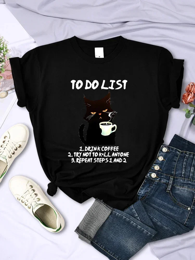 Black Cat To Do List Graphic Funny T-Shirts