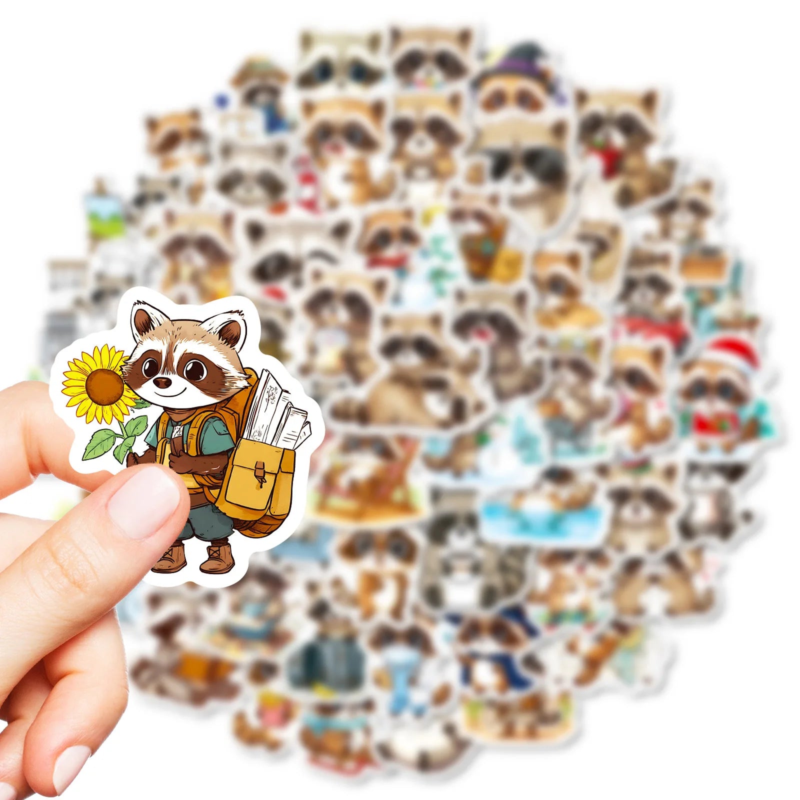 56PCS Cute Little Raccoon Graffiti Sticker Cartoon Animal Funny Meme Decal Kids Toy for Water Cup Stationery Box Luggage