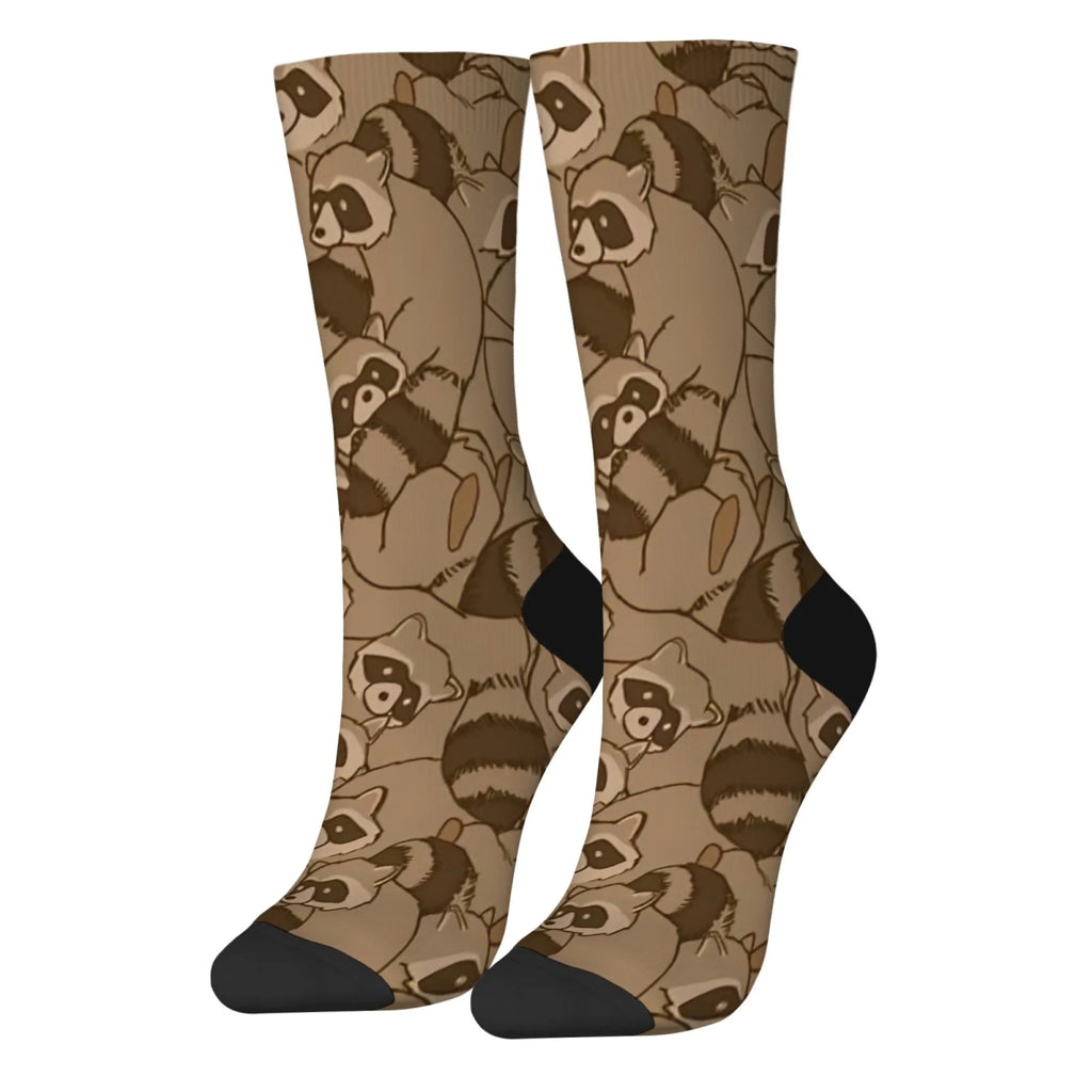 Cartoon Raccoon Theme Casual Socks Comfortable Breathable Non-slip Socks Novelty Harajuku Street Hip-Hop Crew Socks Unisex Gift