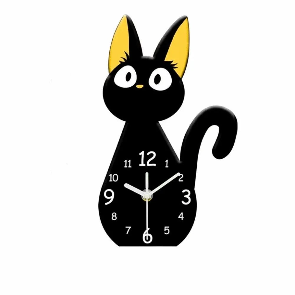 Cute Cartoon Black Cats Desk Clock Modern Decorative Table Clock Silent Acrylic Black Cat Ornament Office Decor