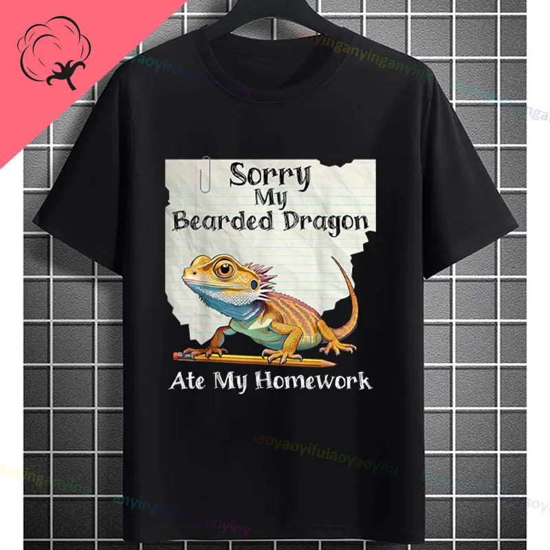 Men's "Bruh" Bearded Dragon Graphic T-Shirt Pure Cotton Short-sleeve Humor Style Tee Perfect Gift for Reptile Lovers