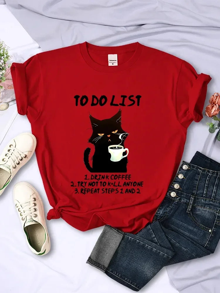 Black Cat To Do List Graphic Funny T-Shirts