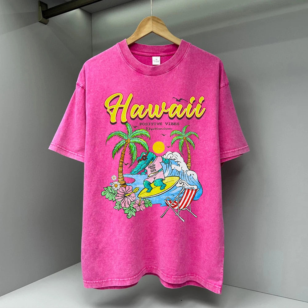 Hawaii Positive Vibes Optimism Printed Men T Shirt Fashion Cotton T-Casual Loose Streetwear Breathable Tops Oversize Tees