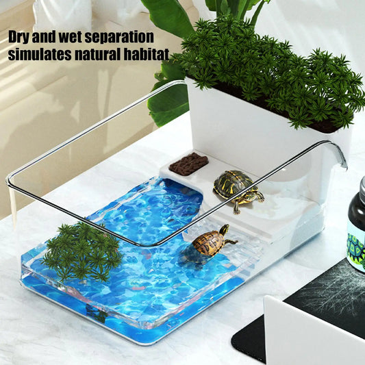 Turtle Tank with Basking Area, Transparent Reptile Terrarium Habitat for Turtles