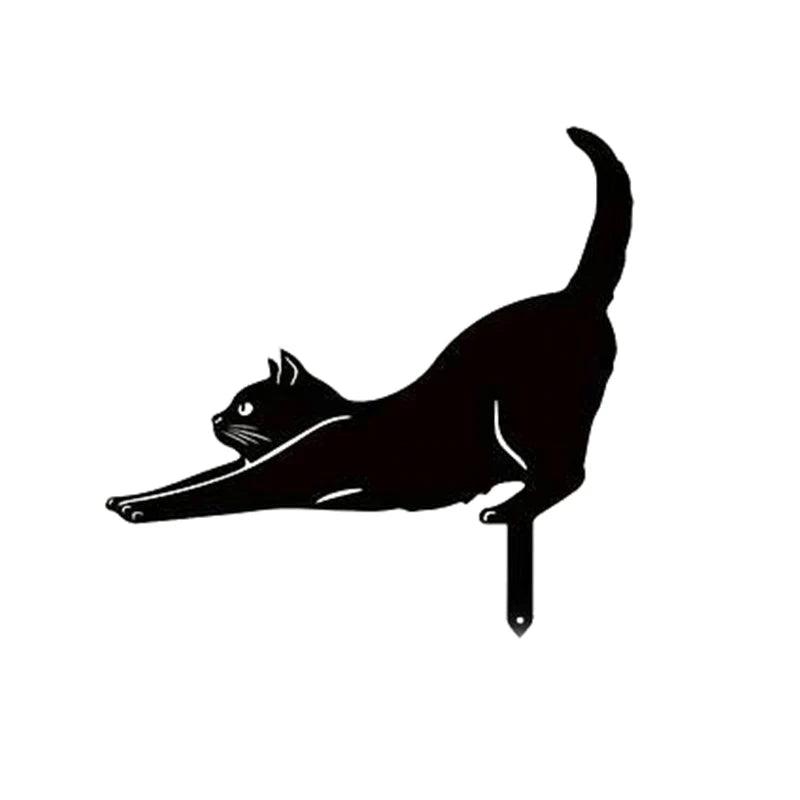 Black Cat Silhouette Garden Decorative Ground Plug Metal Handmade Artwork Outdoor Lawn Decoration