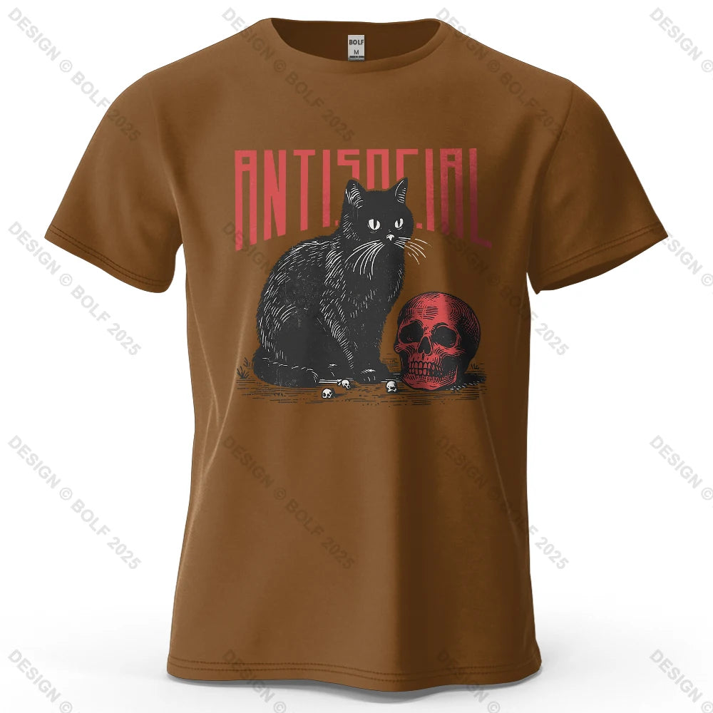 Black Cat Skull Printed T-Shirt