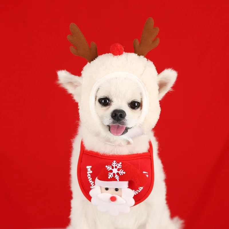 Christmas Santa Hat Dog Christmas Outfit Costume Hat and Scarf Winter Pet Accessory for Small Medium Large Dog