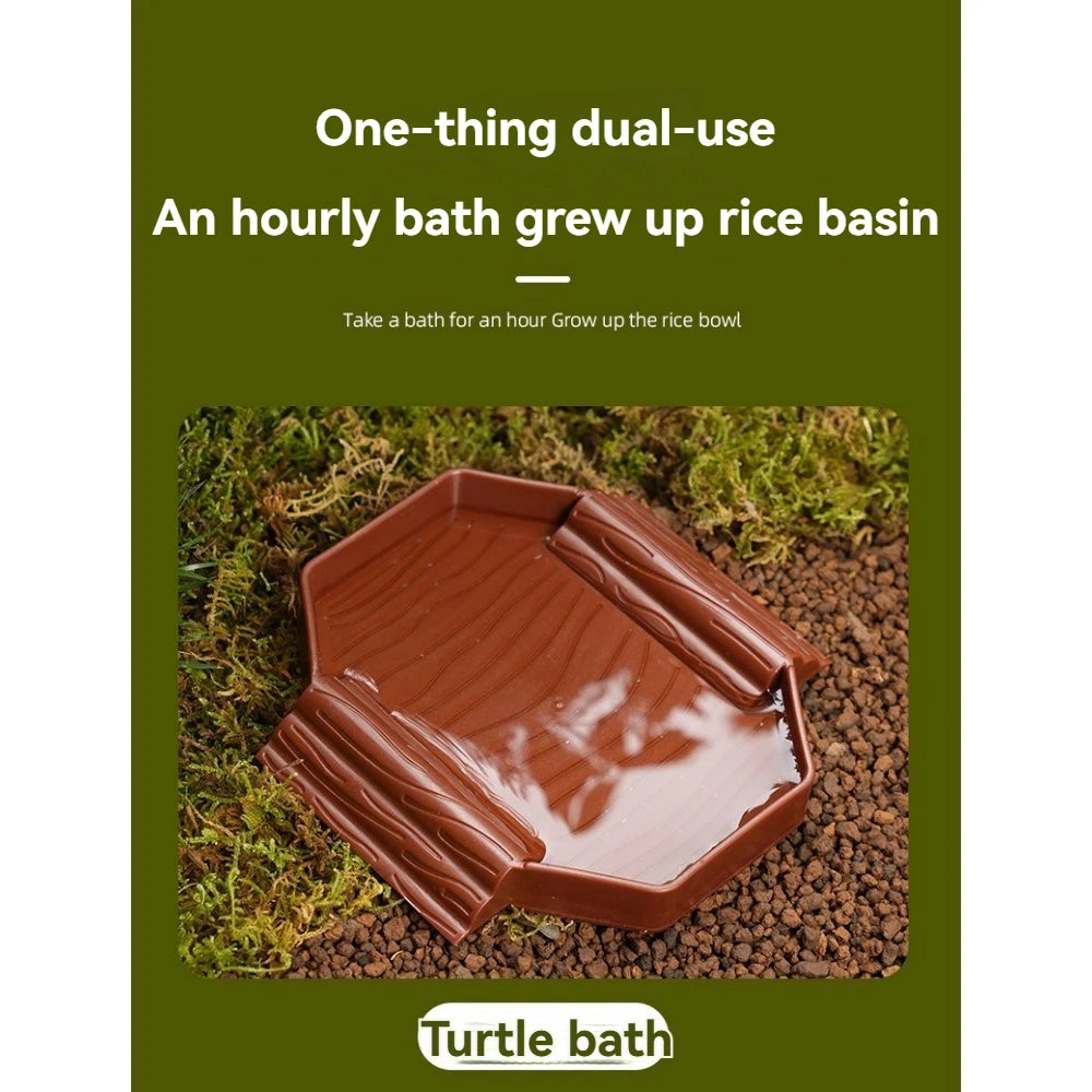 Turtles Bathing Pool Water Bowl with Slip Proof 35x28.50cm Friendly Habitat with Steps for Reptiles Resting and Soaking