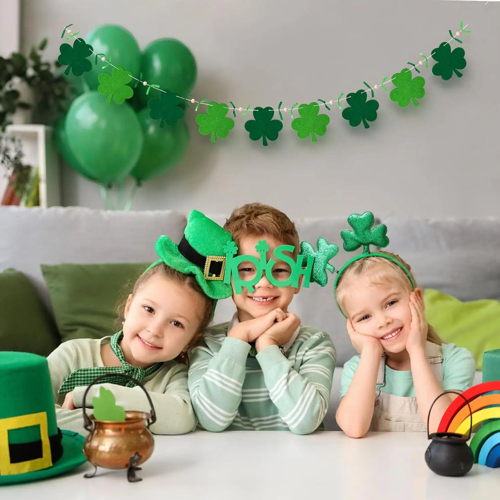 St.Patrick's Day Shamrock Garland, Green Shamrock Banner, Rustic Farmhouse Decor for Indoor Fireplace Mantle Hanging Decorations
