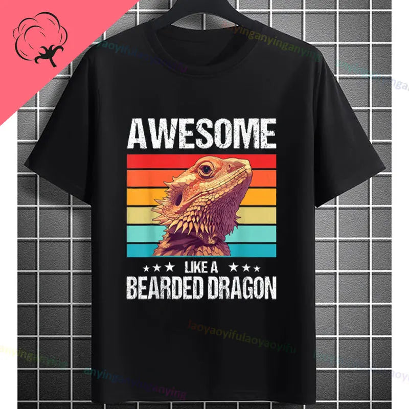 Men's "Bruh" Bearded Dragon Graphic T-Shirt Pure Cotton Short-sleeve Humor Style Tee Perfect Gift for Reptile Lovers