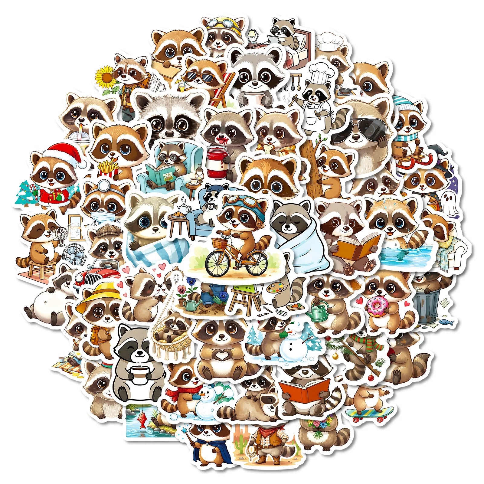 56PCS Cute Little Raccoon Graffiti Sticker Cartoon Animal Funny Meme Decal Kids Toy for Water Cup Stationery Box Luggage