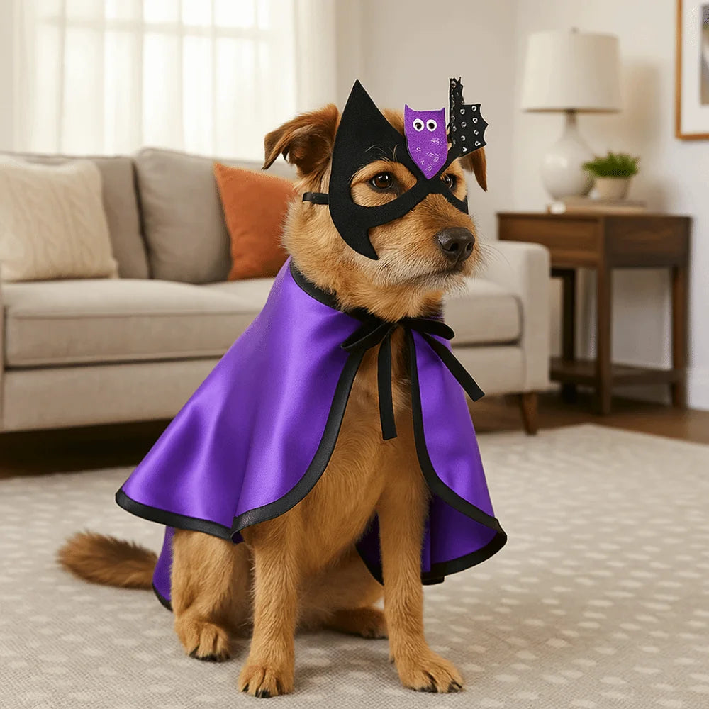 Adjustable Dog Halloween Costume Decorative Cartoon Pet Wizard Cloak Bat with Face Mask Cat Cosplay Outfit Halloween Party