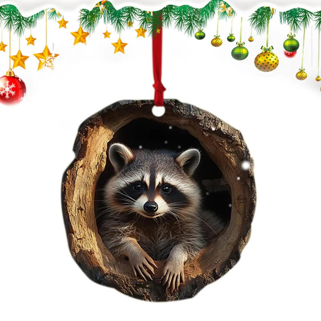 Christmas Raccoon Owl Acrylic Pendant 2D Animal Christmas Tree Pendant Ornament 2025 Xmas Navidad 2026 New Year Party Supplies