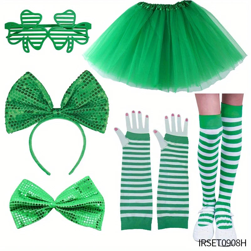 St. Patrick's Day hats, ties, skirts, various outfits suitable for Mardi Gras party role-playing supplies